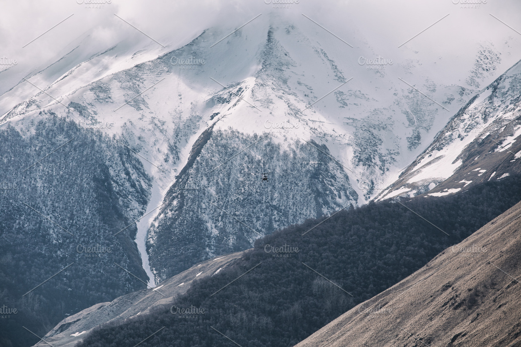 Misty rocky mountain containing landscape, nature, and mountain, a Nature Photo by GeorgeKhelashvili