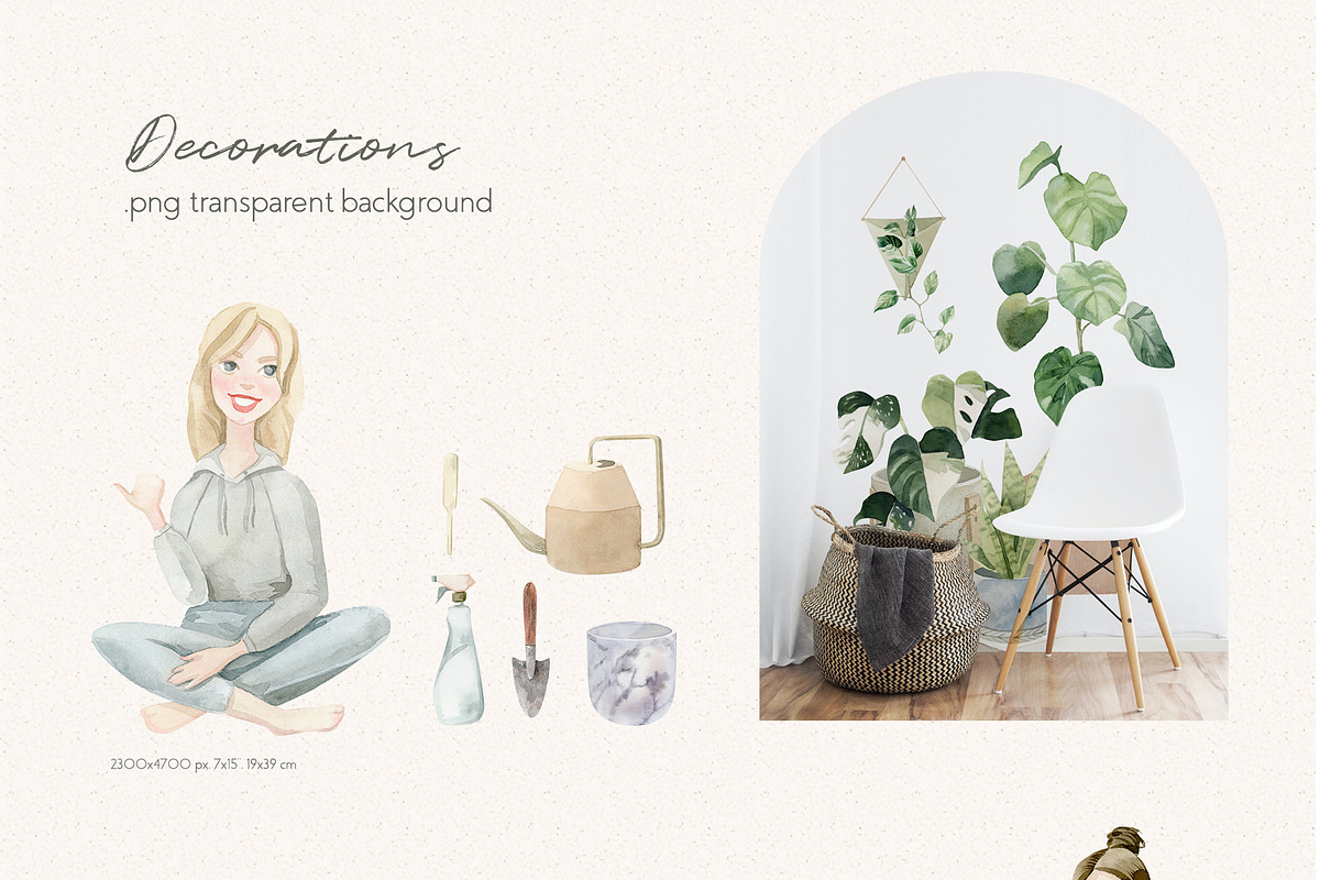 Cosy House Plants Watercolor Clipart, an Illustration by Julia M. Watercolor (Photo 10 of 11)