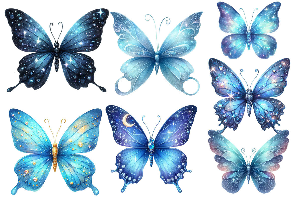 Blue Butterflies Watercolor Clipart, an Illustration by Designworld (Photo 2 of 5)