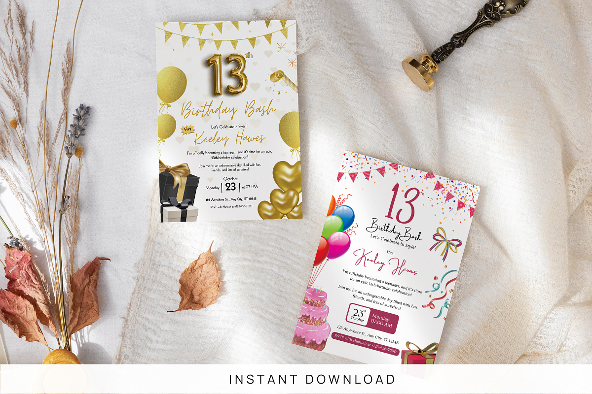 13th Birthday Invitation Canva PDF, an Invitation Template by Snapybiz (Photo 2 of 10)