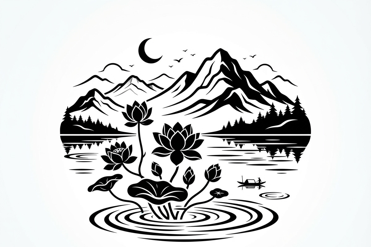60 Lotus Mountain Harmony Silhouette, an Empty State Illustration by Amazin_art (Photo 15 of 31)