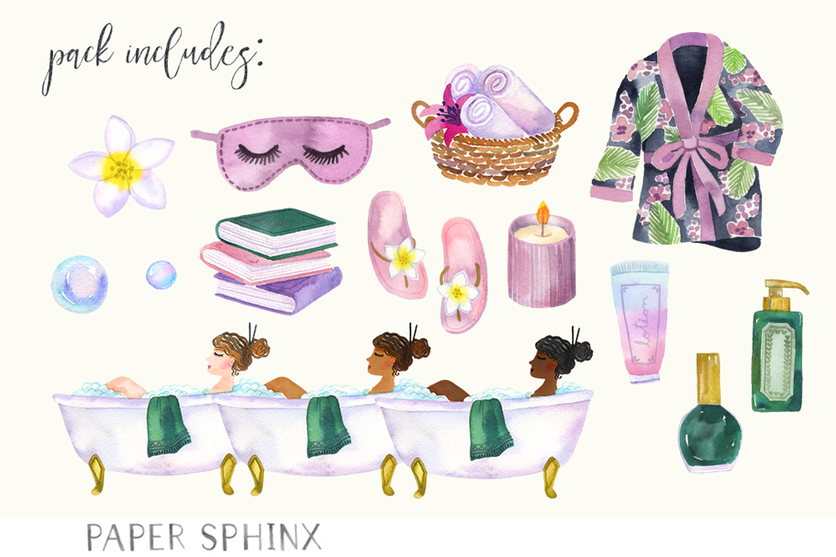 Watercolor Spa Day Clipart, an Illustration by PaperSphinx (Photo 2 of 3)