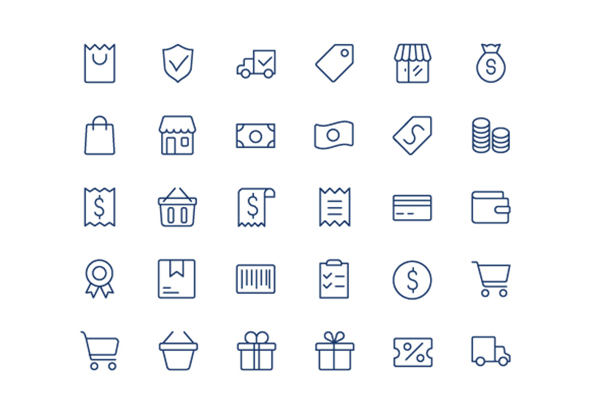 Shopping line mini icons., an Outline Icon by Dacian Galea