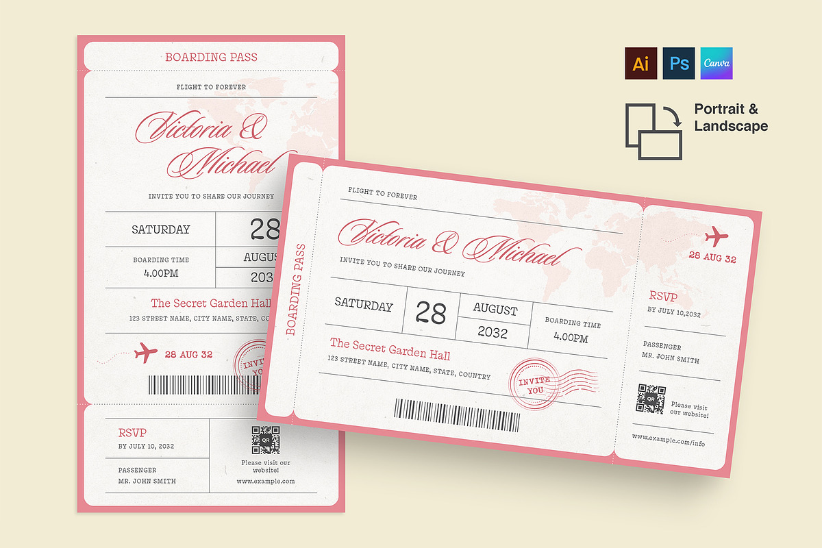 Wedding Boarding Pass Invitation Tem, a Stationery Template by BrandPacks (Photo 5 of 5)