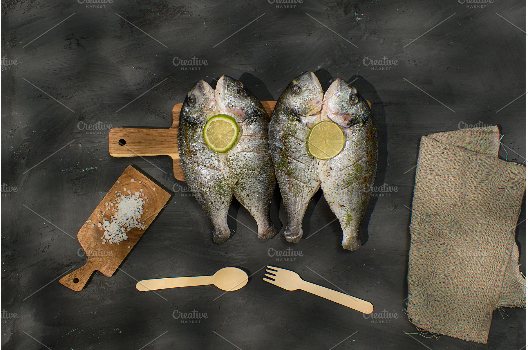 Fresh dorado fish are displayed on a, a Food & Drink Photo by darksoul72