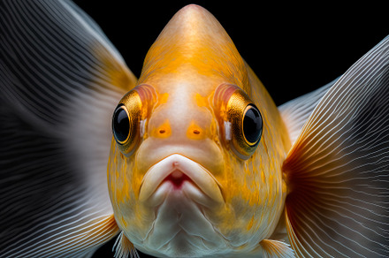 Goldfish swimming in water on black