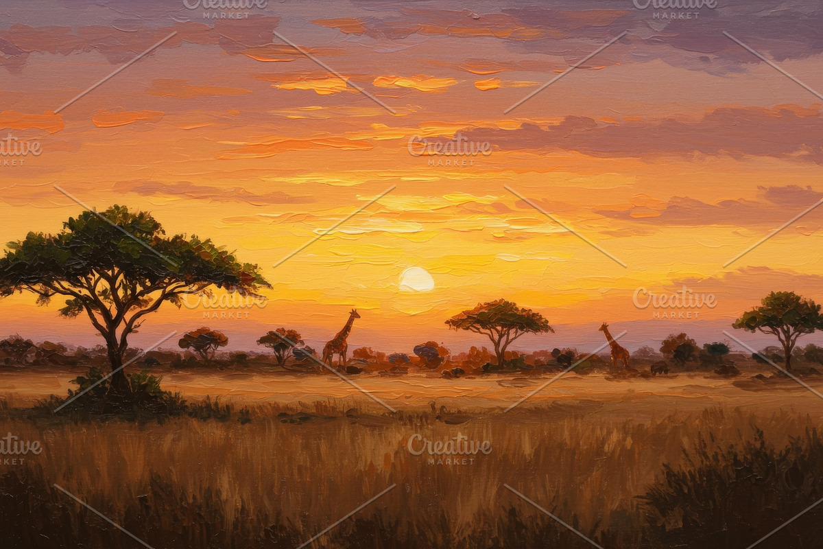 Impressionist painting of giraffes, an Animal Illustration by professorinc