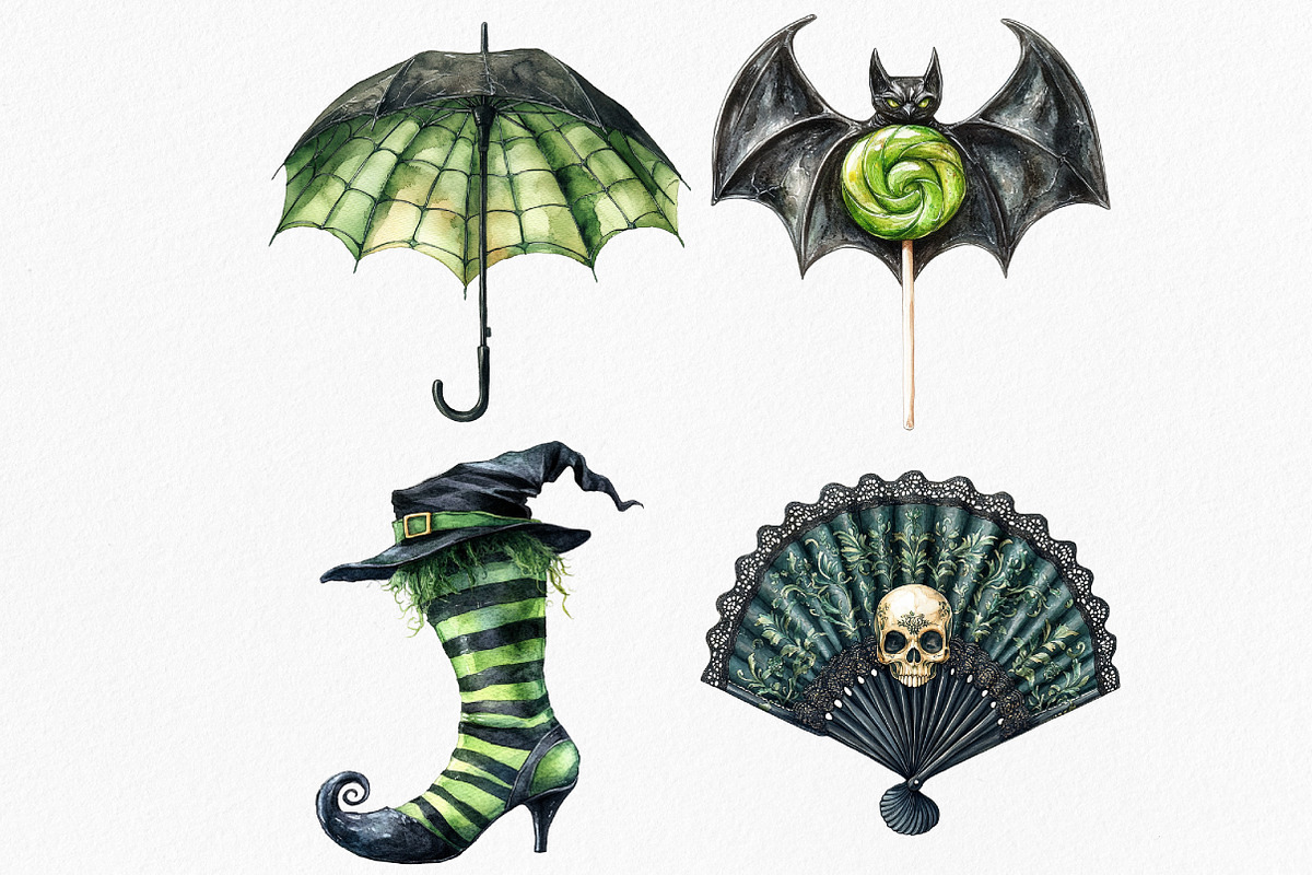 Black Green Halloween Clipart Bundle, an Illustration by Canvas Craft (Photo 4 of 8)