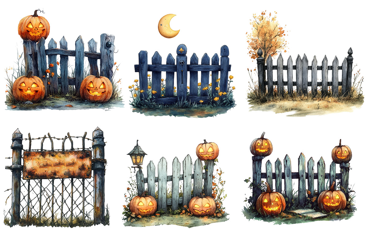 Watercolor Halloween Fence Clipart, an Illustration by Designworld (Photo 4 of 6)