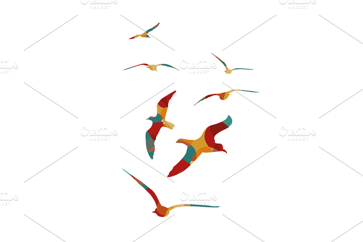 Colorful seagulls are flying. hand, an Animal Illustration by Nenahliadava Design