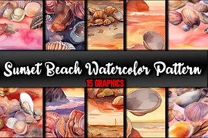 Sunset Beach Watercolor Pattern