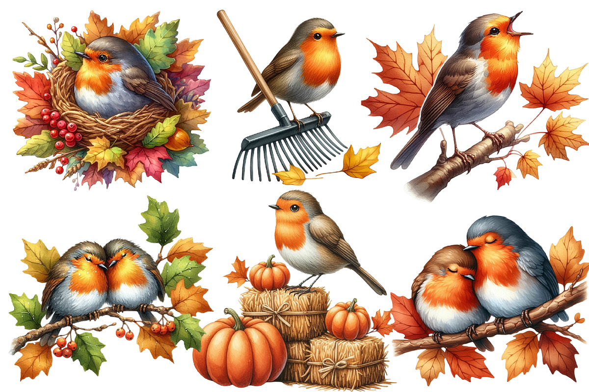 Autumn Robin Bird clipart, an Illustration by Designworld (Photo 5 of 7)