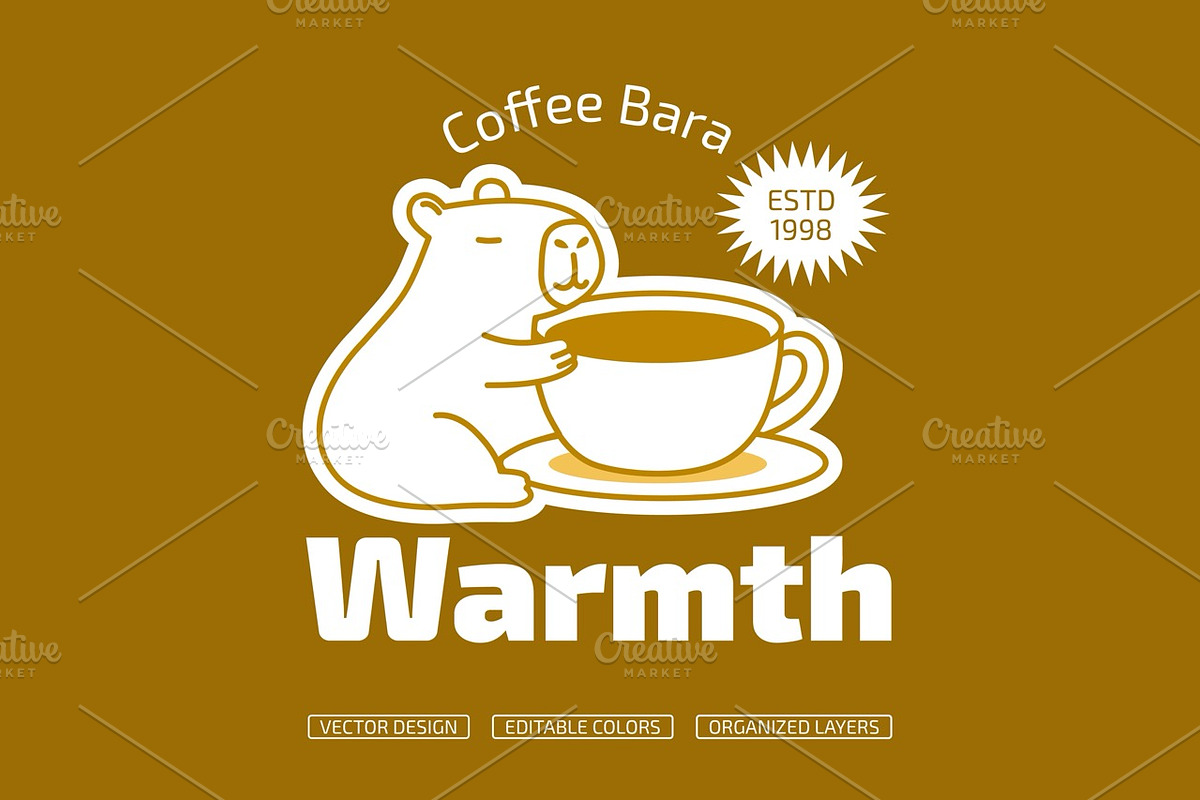 Coffee Bara Mascot Set - 6 Capybara, a Branding & Logo Template by Claymoon Lab (Photo 4 of 6)