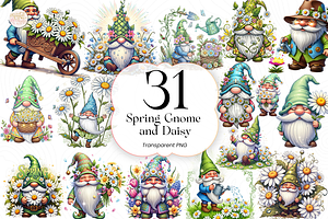 Spring Gnome and Daisy PNG Clipart., a Person Illustration by KennedyStudio