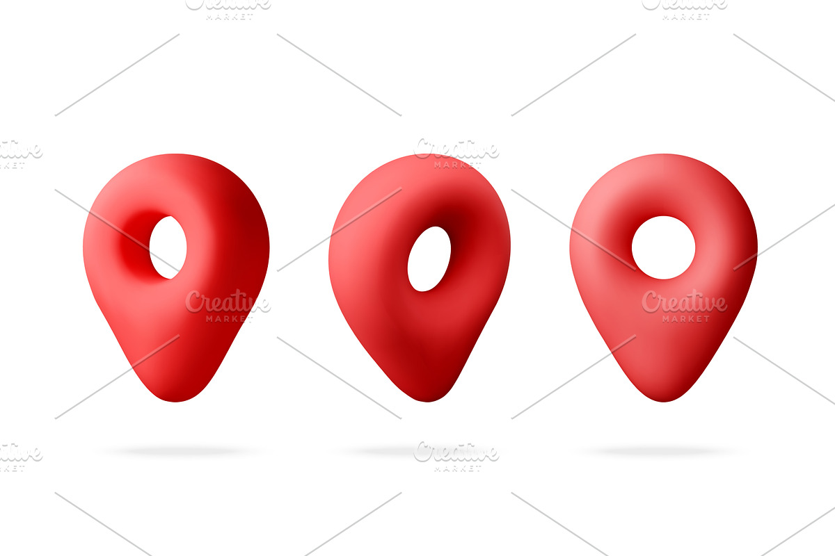 3D Three red location pin icons, an Object Illustration by Abscent