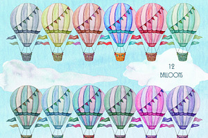 Watercolor Hot Air Balloon Graphics