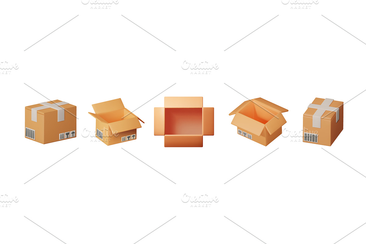 Set of 3d rendering cargo boxes with, an Object Illustration by Abscent