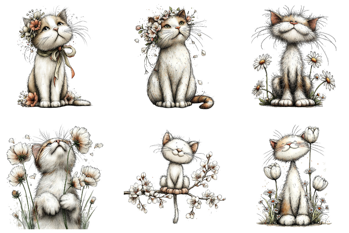 Spring Cat White Floral Clipart, an Illustration by CraftArtStudio (Photo 4 of 6)
