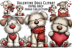 Whimsical Valentine Dogs Clipart, an Illustration by Dream Creation