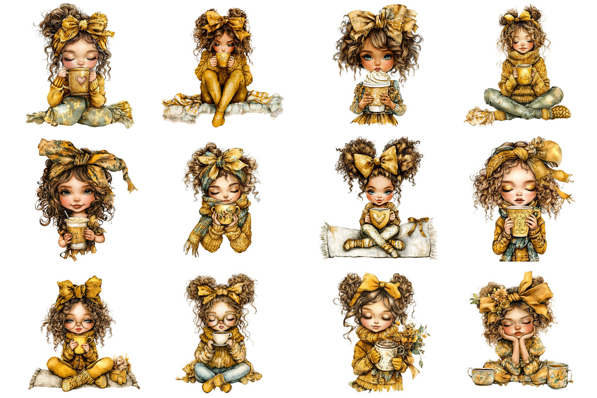 Whimsical Coffee Girls Clipart, a Seasonal Illustration by CitraGraphics (Photo 3 of 7)