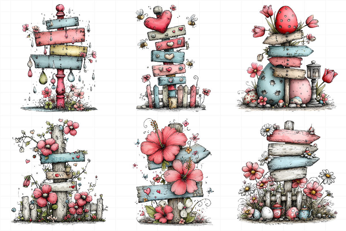 Whimsical Spring Singpost Clipart, an Illustration by Daily.Designs (Photo 3 of 8)