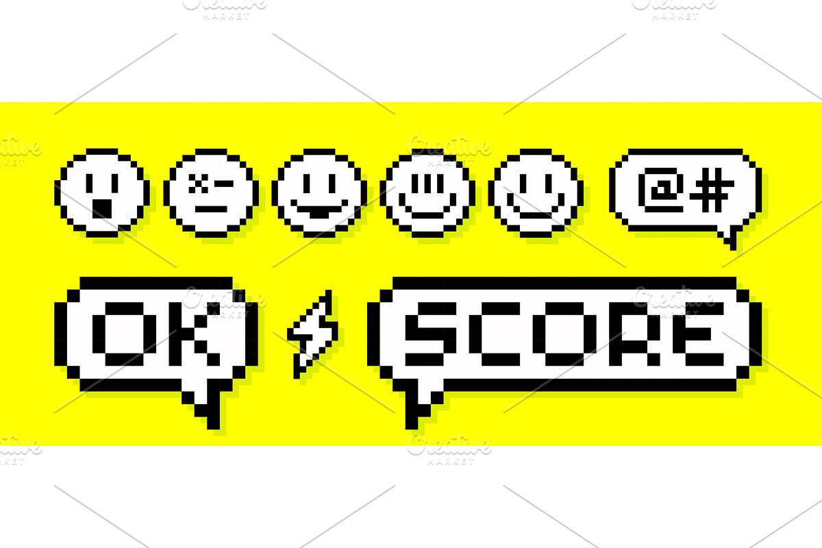 Pixel art, speech bubble set, smile, a Decorative Illustration by Foxys Graphic
