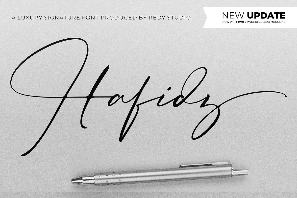 Hafidz – Luxury Signature Font, a Script Font by RedyStudio (Photo 1 of 19)