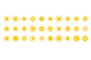 Yellow sun icon and logo set, a Seasonal Illustration by Ksania