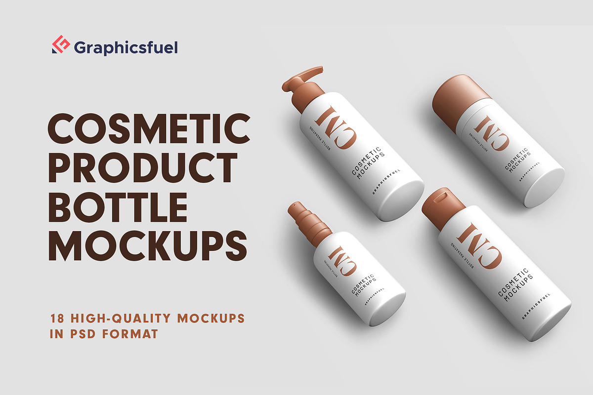 Cosmetic Product Bottle Mockups, a Packaging Mockup by Graphicsfuel (Photo 1 of 4)