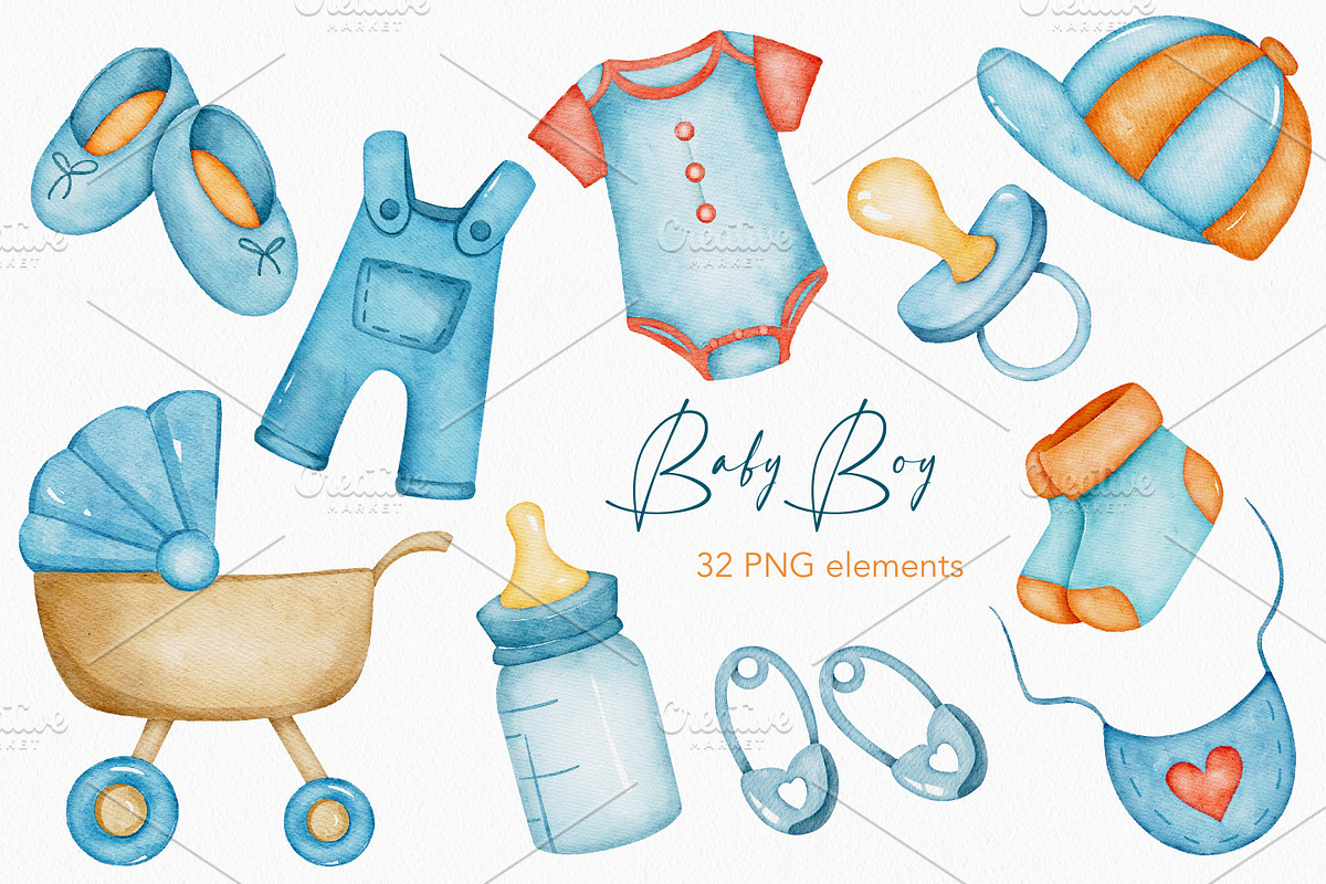 Baby Boy Toys watercolor clipart, a Decorative Illustration by LuiDesignStudio (Photo 2 of 5)