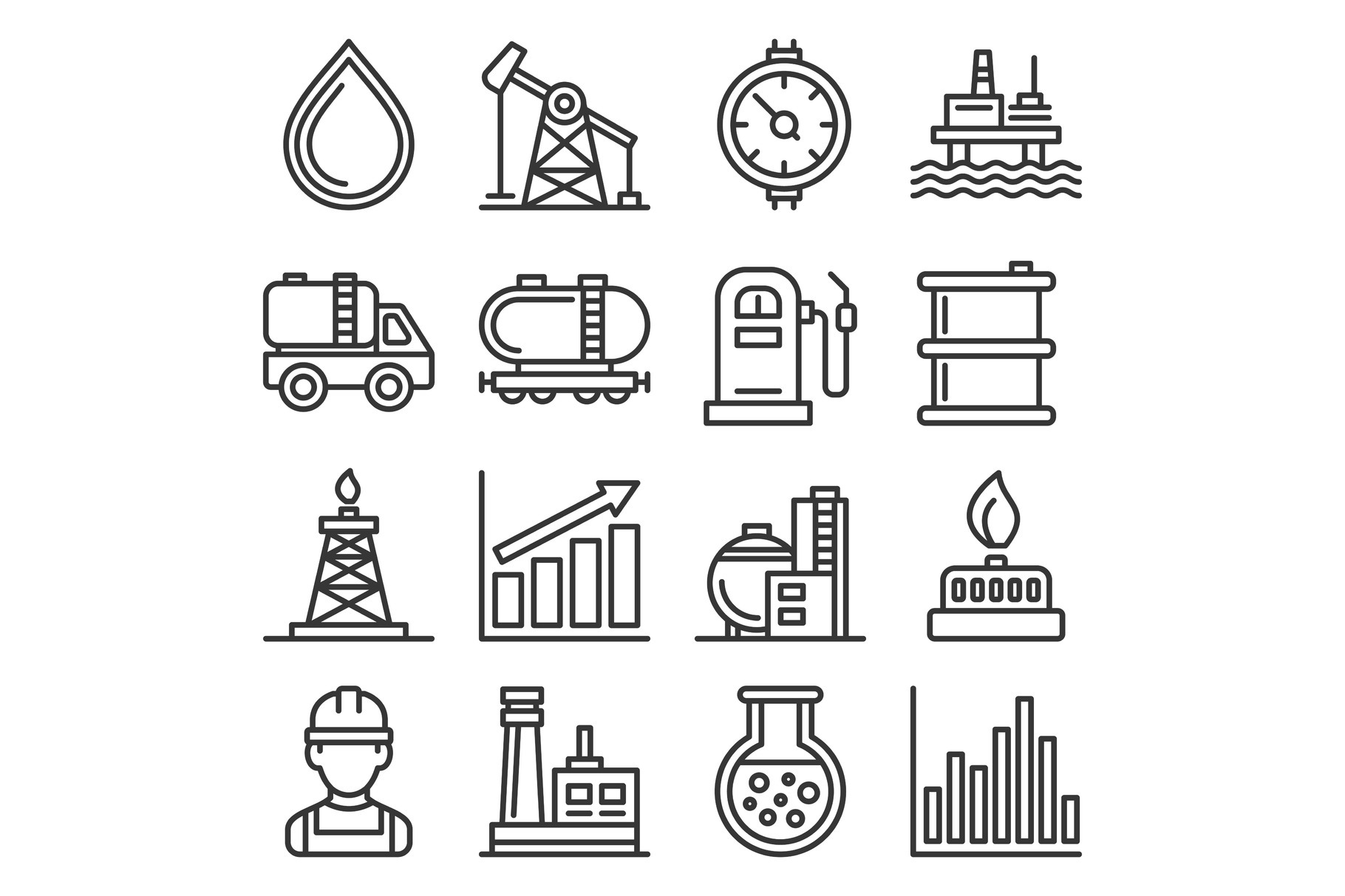 Oil and Gas Industry Icons Set on | Technology Illustrations ~ Creative ...