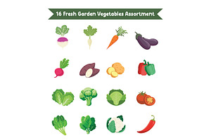 16 Fresh Garden Vegetables Assortmen, a Food Illustration by jongcreative