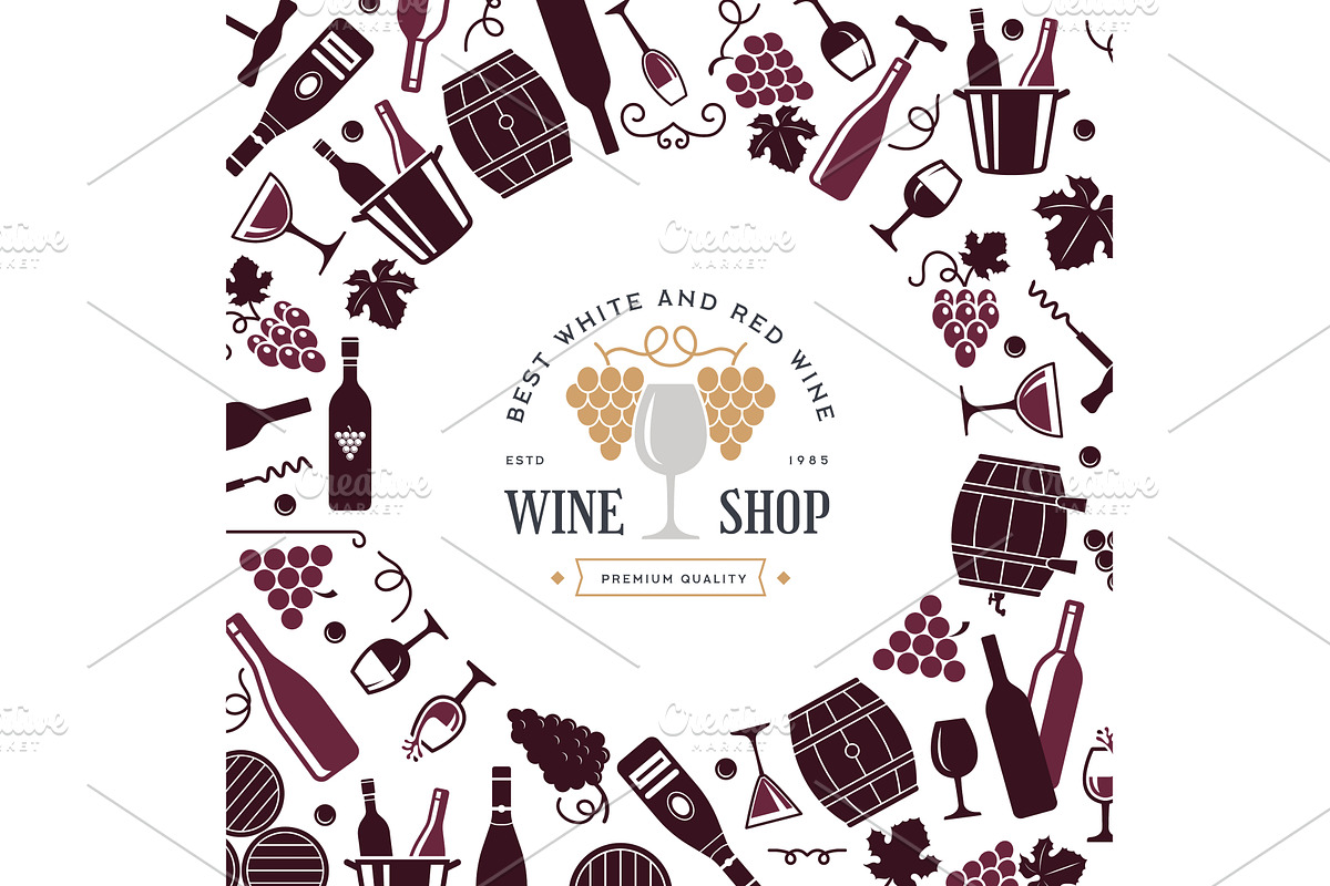 Wine tools. background with bottles, a Food Illustration by Onyx