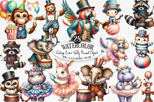 Vintage Circus Party Animal Clipart, an Illustration by Designking