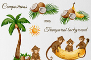 Little Monkeys Watercolor animal set, an Animal Illustration by ZabolotnaArt (Thumbnail 4 of 9)