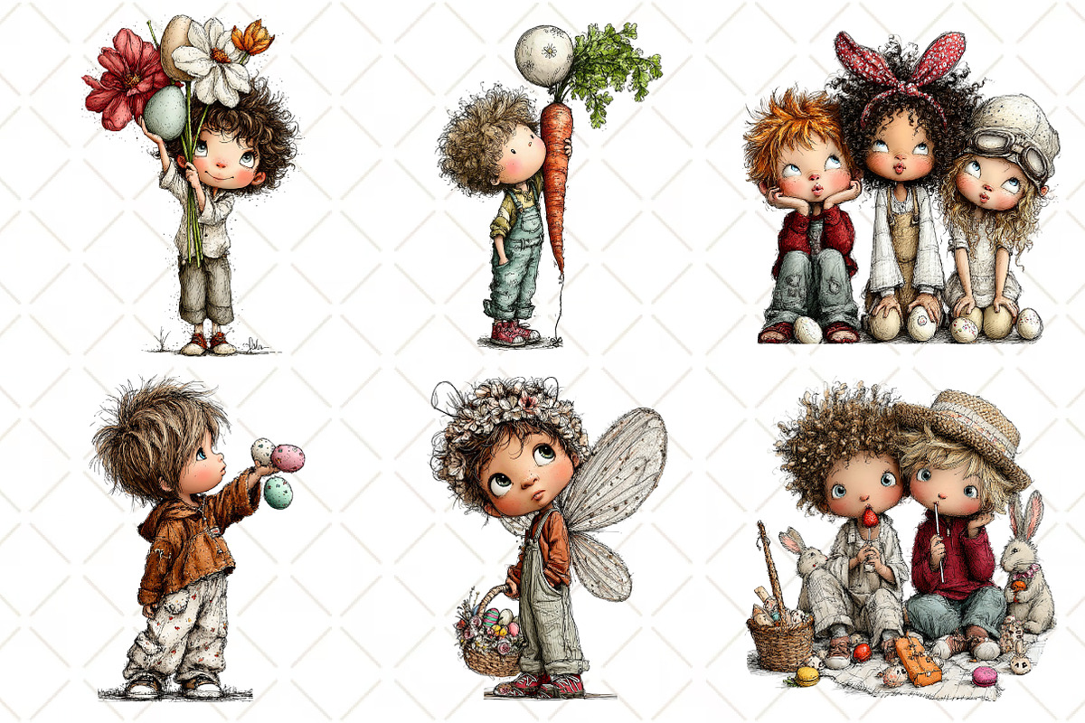 Whimsical Easter Boy Clipart, an Illustration by Black Bird Studio (Photo 2 of 6)