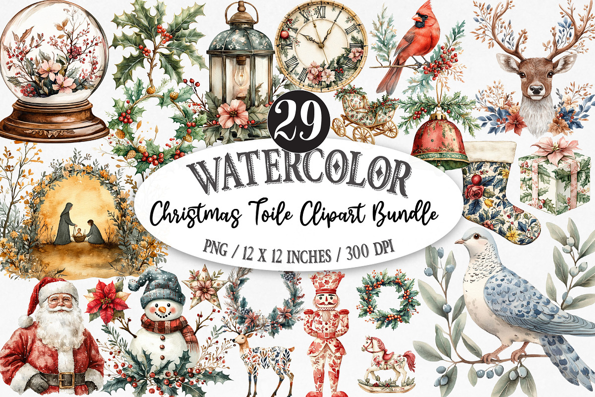 Christmas Toile Clipart, an Illustration by Designking (Photo 1 of 5)