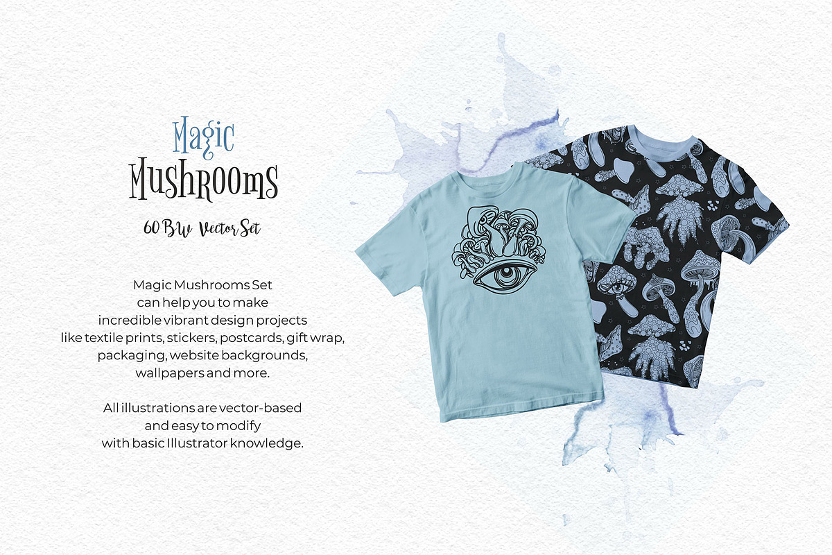 Magic MUSHROOMS. 60 BW Vector Set., an Illustration by Varvara Gorbash (Photo 9 of 11)