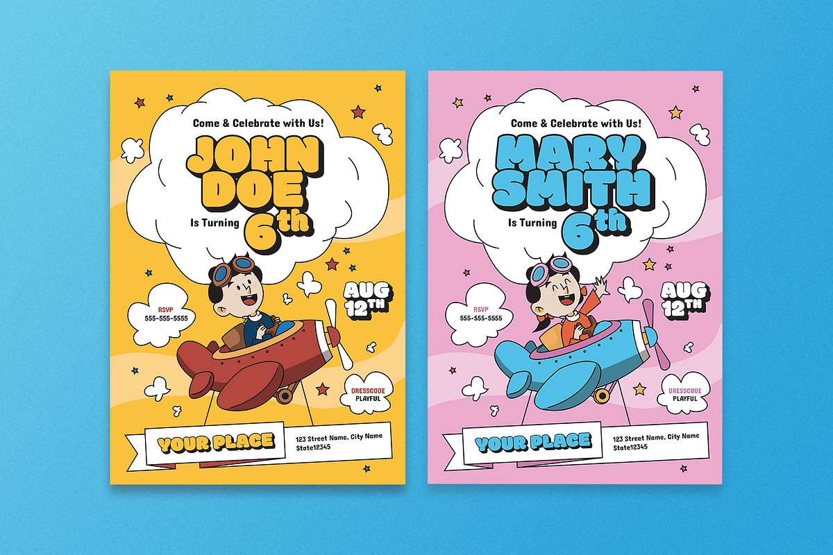 Cartoon Kids Birthday Invitation, a Flyer Template by Aiyari Graphic (Photo 1 of 3)
