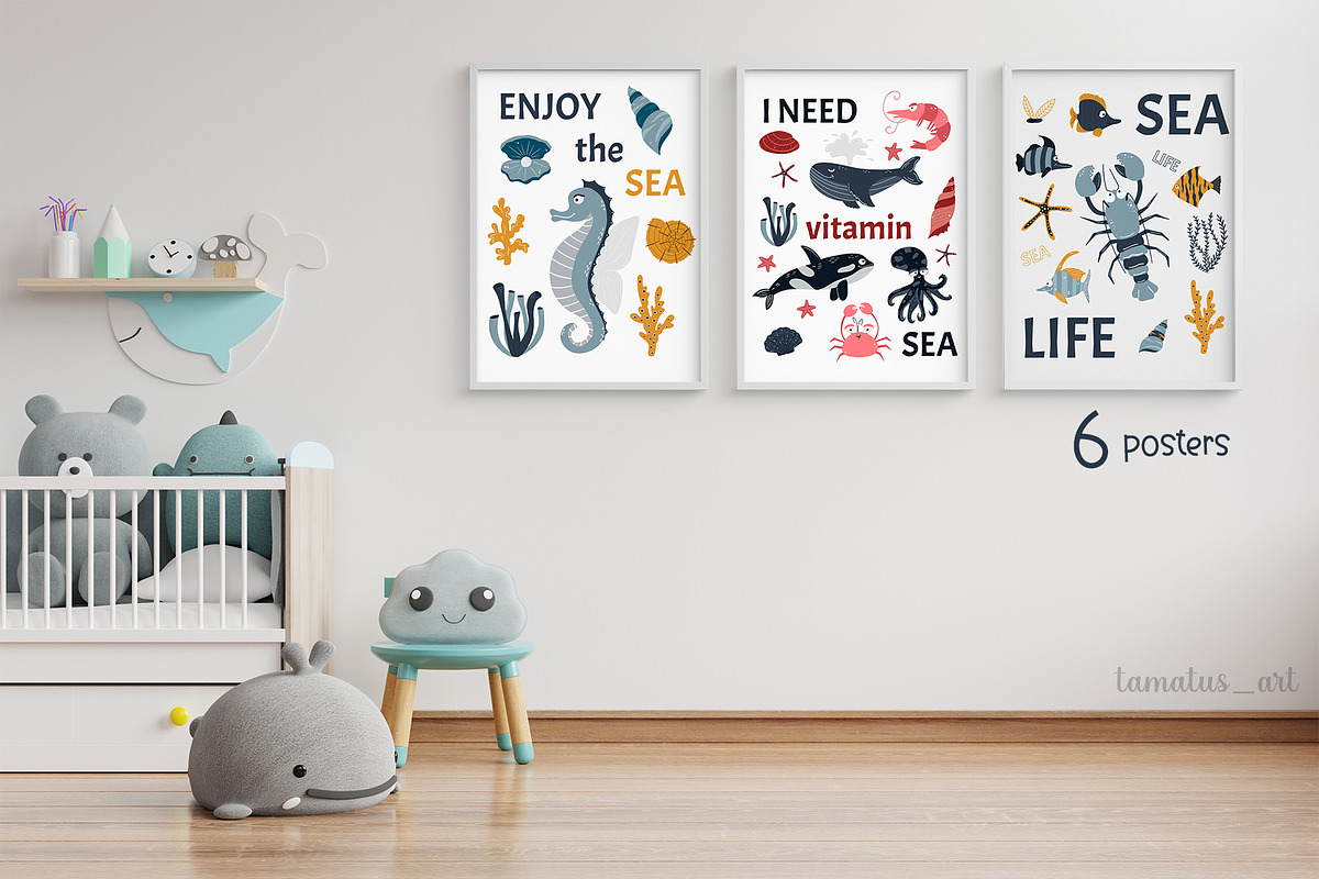 Sea Life clipart & pattern, an Animal Illustration by tamatus_art (Photo 4 of 9)