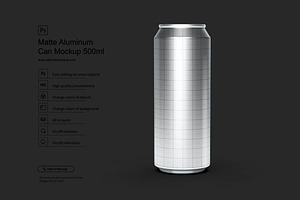 Matte Aluminum Can Mockup 500ml