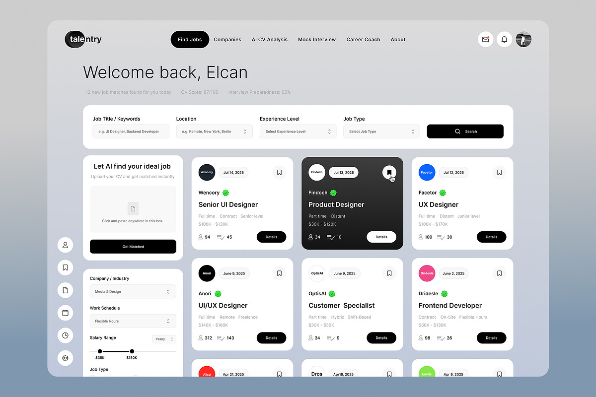 AI-Powered Job Search Dashboard UI