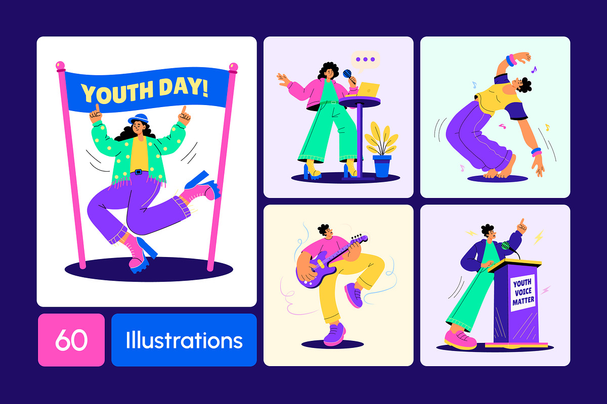 60 Youth Day Flat Illustrations, a Person Illustration by Creative Stall (Photo 1 of 11)