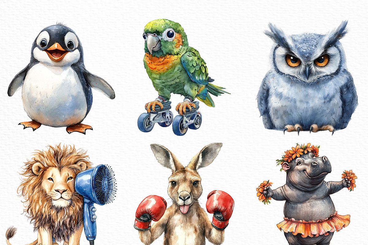 Watercolor Funny Animals Clipart, an Illustration by Craft Nest (Photo 3 of 6)