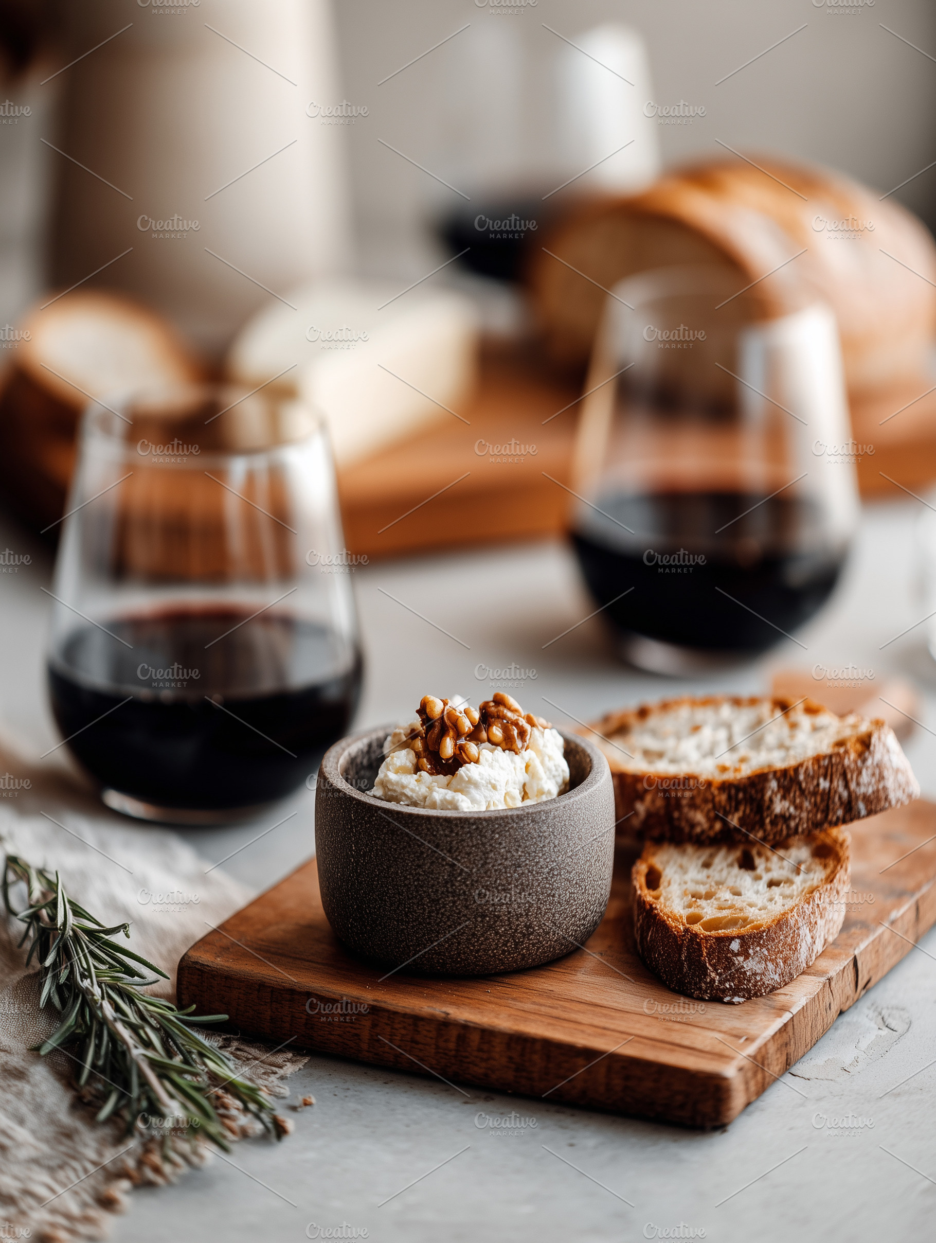 Rustic appetizer with creamy cheese, a Food & Drink Photo by MistyDay