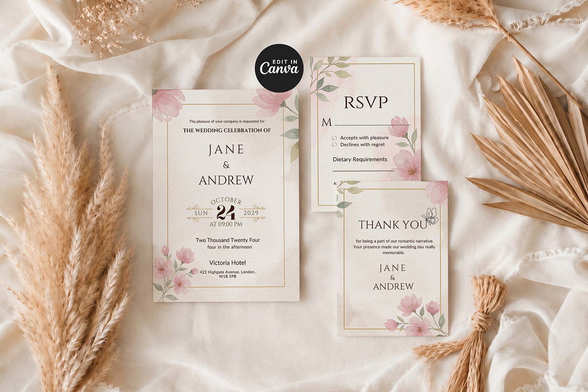 Pink Floral Wedding Invitation Suite, an Invitation Template by Arslan (Photo 5 of 6)