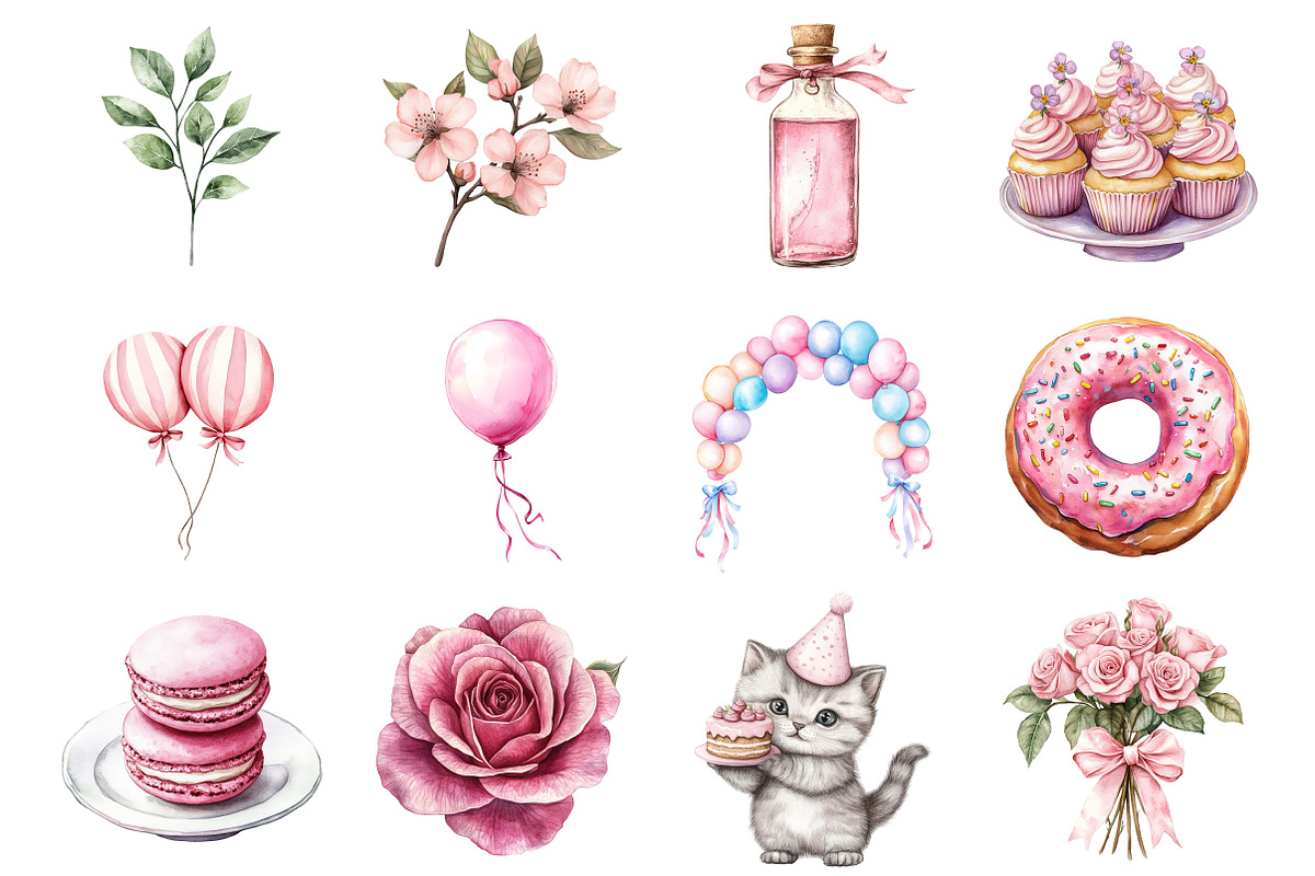 Pink Birthday Clipart Bundle, a Seasonal Illustration by CitraGraphics (Photo 4 of 5)