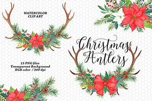 Watercolor Christmas Antler Clipart