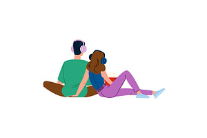 Couple wearing headphones watching, a Person Illustration by pikepicture