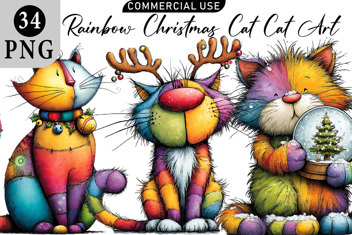 Rainbow Christmas Cat Cat Art, an Illustration by Daily.Designs (Photo 1 of 5)